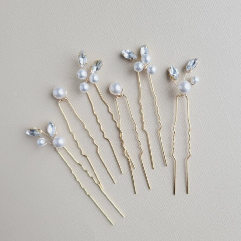 Bridal Hair Pins, Wedding Hair Piece, Gold Pearl Hair Accessor